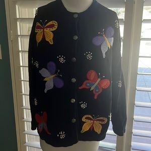 The Quaker Factory grandma style button down butterfly sweater